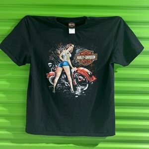 Harley Davidson Eastern Shore Daphne Alabama Pin-Up Girl Graphic T-Shirt Mens XL
